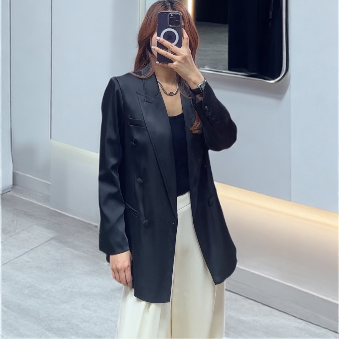 醋酸缎面白色西装外套女2025春秋季新款韩版宽松休闲阔版个性上衣