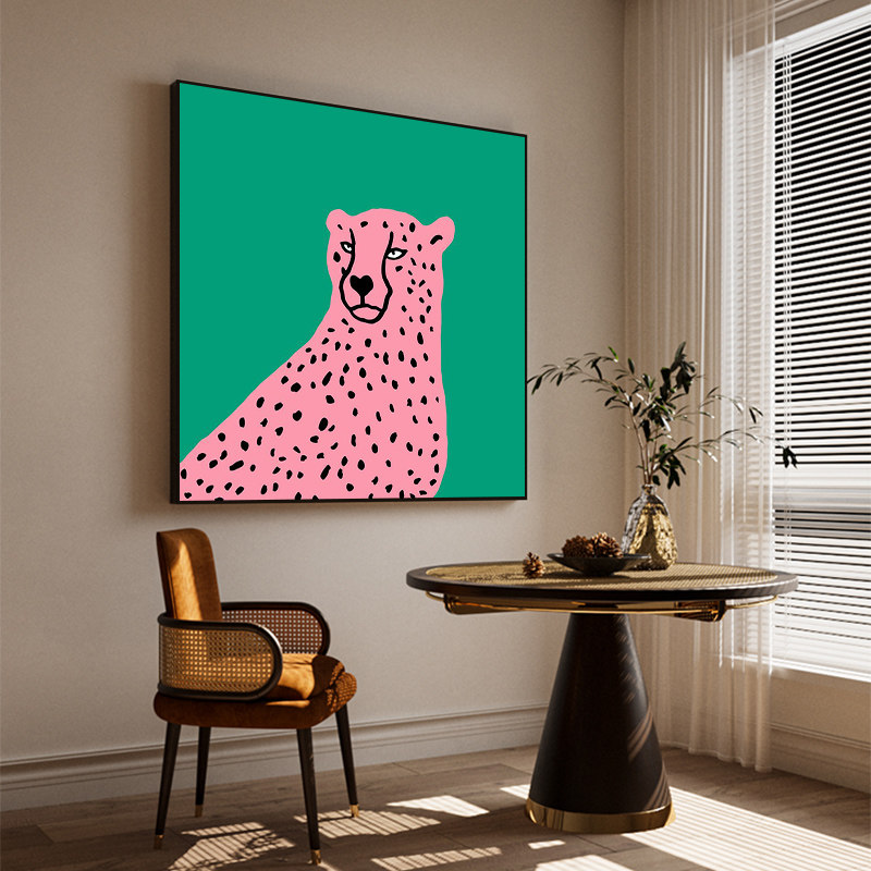 现代轻奢小众艺术装饰画北欧简约彩色多巴胺装饰画粉色金钱豹挂画,家居饰品,现代装饰画,淘宝优惠券,粉丝福利购,淘宝优惠卷