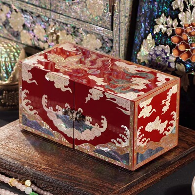 螺钿漆器首饰盒高档非遗新婚结婚礼物陪嫁生日五金三金收纳盒贝壳