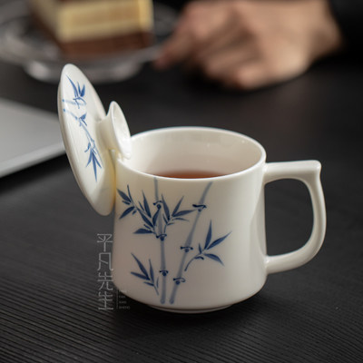 羊脂玉瓷陶瓷茶杯个人专用办公室马克杯带盖德化白瓷水杯家用杯子