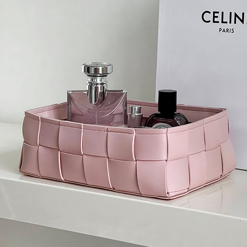 简约皮革编织收纳篮钥匙摆件客厅入户玄关桌面收纳筐化妆品收纳盒