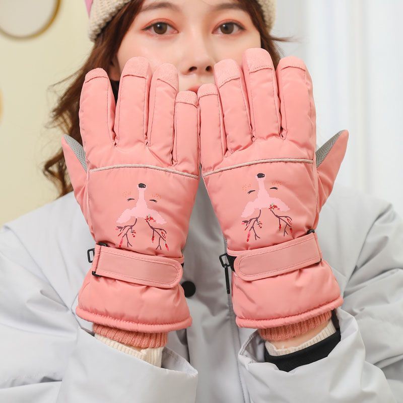 户外电动车手套女冬季触屏滑雪保暖加绒加厚骑车防寒防泼水棉手套