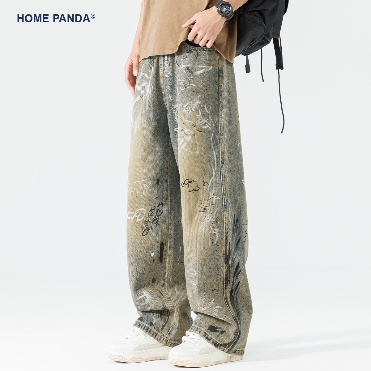 HomePanda宽松直筒牛仔裤男