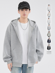 HomePanda灰色重磅连帽双拉链卫衣男春秋款美式潮牌开衫休闲外套