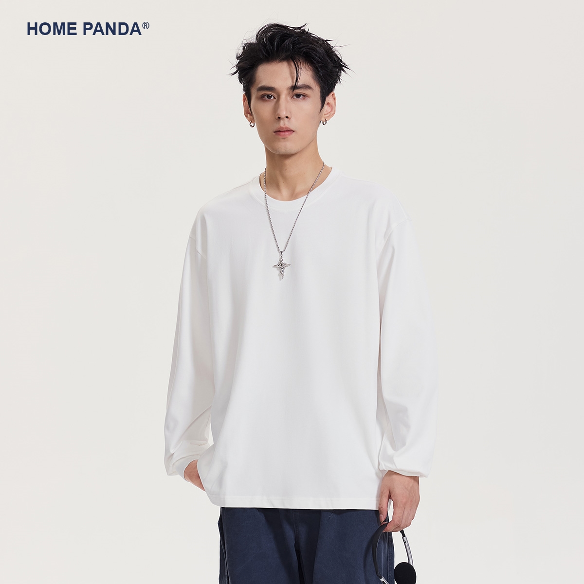 HomePanda重磅纯棉圆领长袖T恤