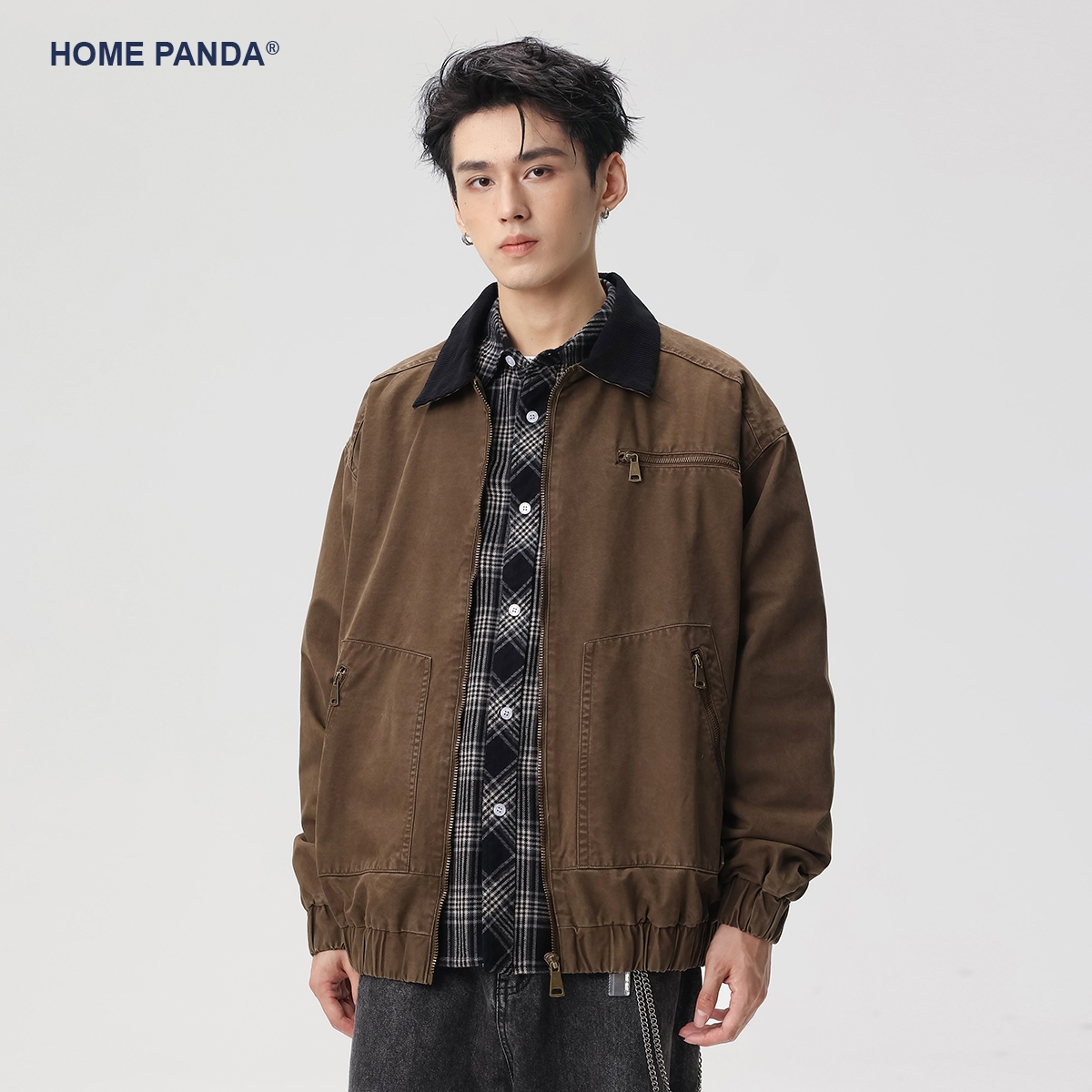 HomePanda美式复古底特律夹克男