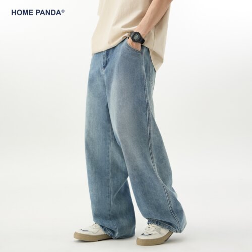 HomePanda宽松直筒牛仔裤男春季