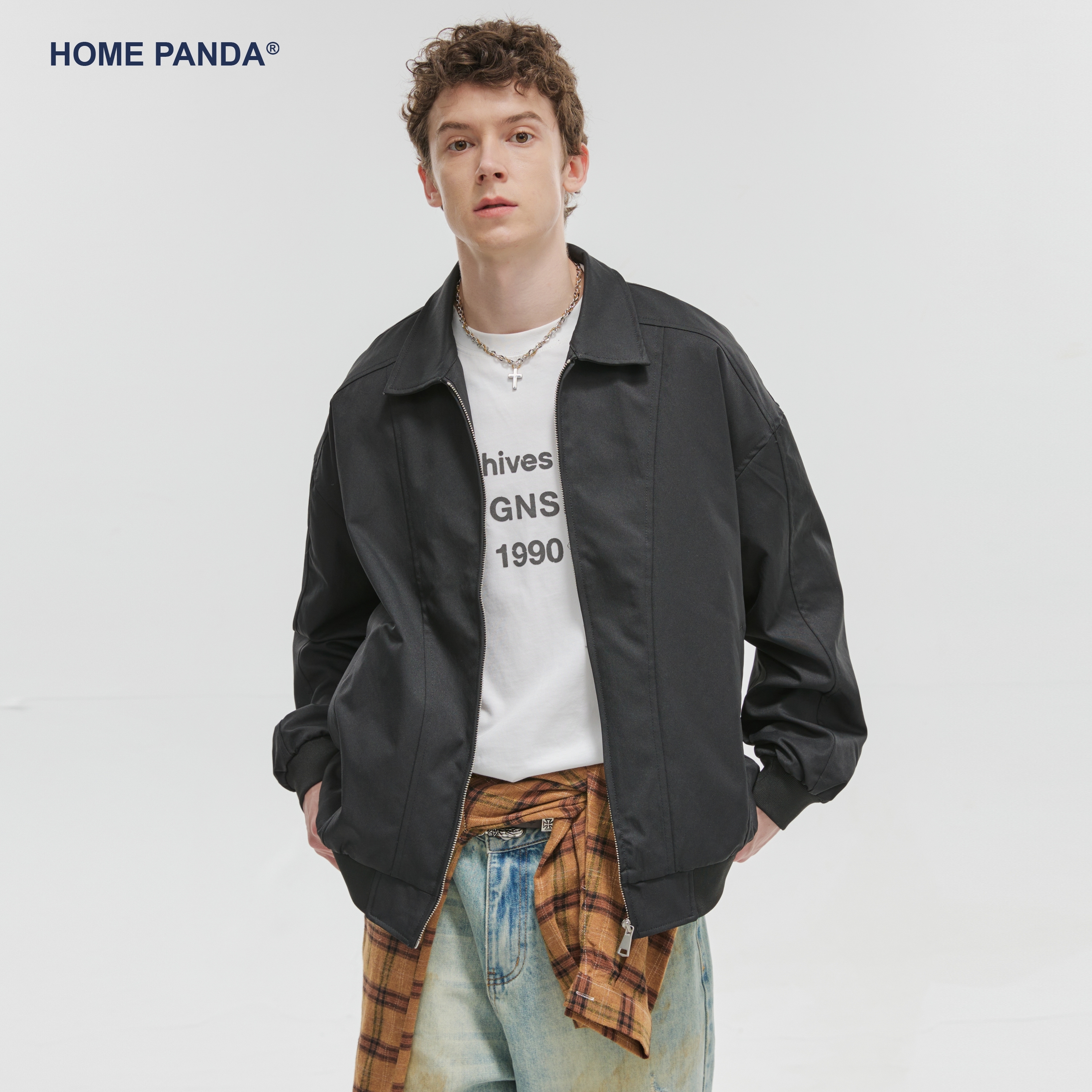 HomePanda美式复古翻领夹克男