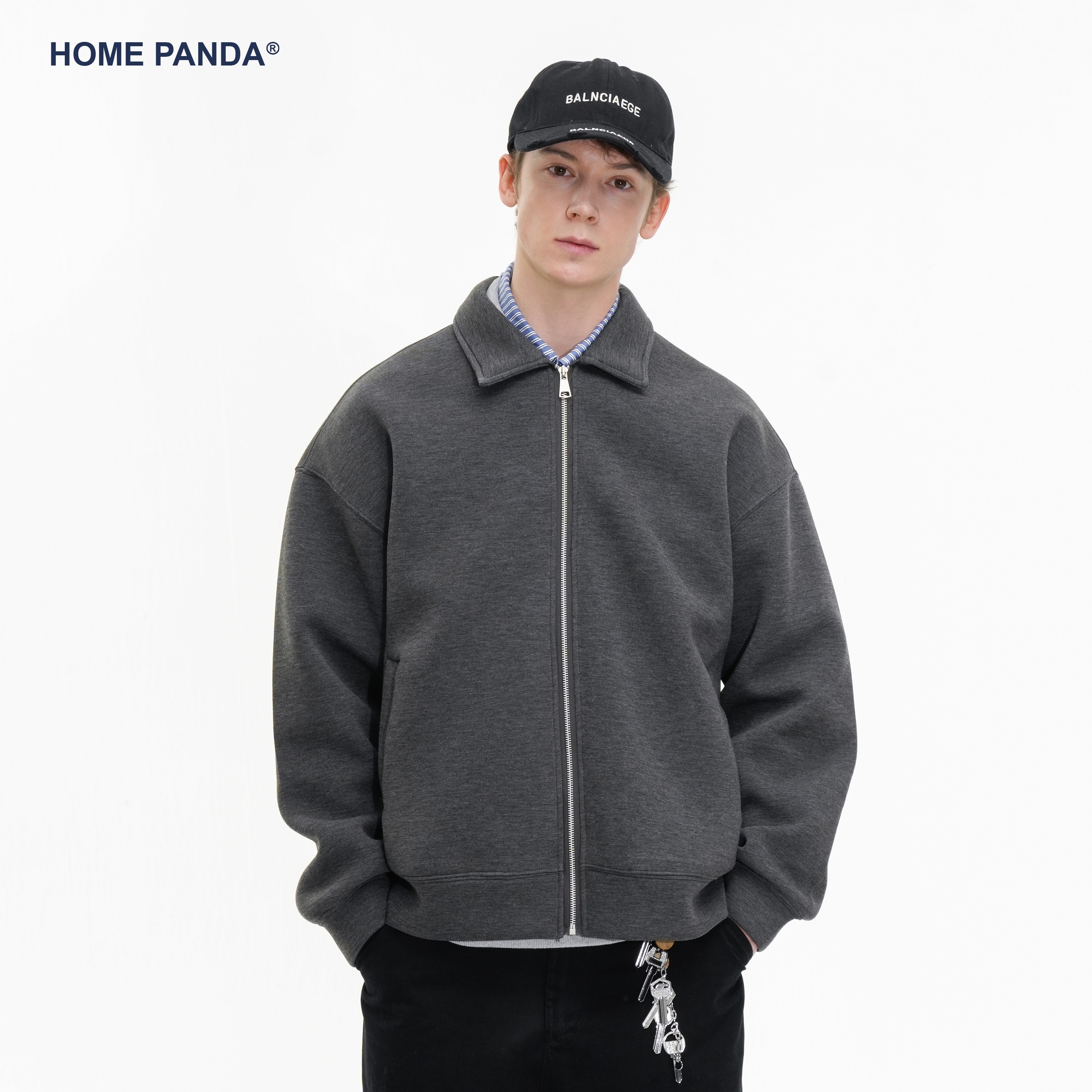 HomePanda美式纯色开衫卫衣男