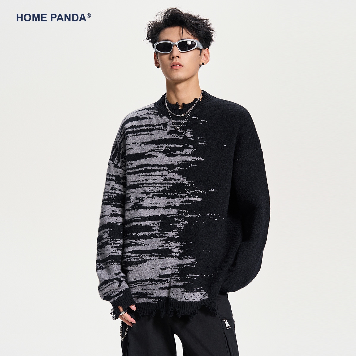 韩沐伯同款800g圆领毛衣男秋冬