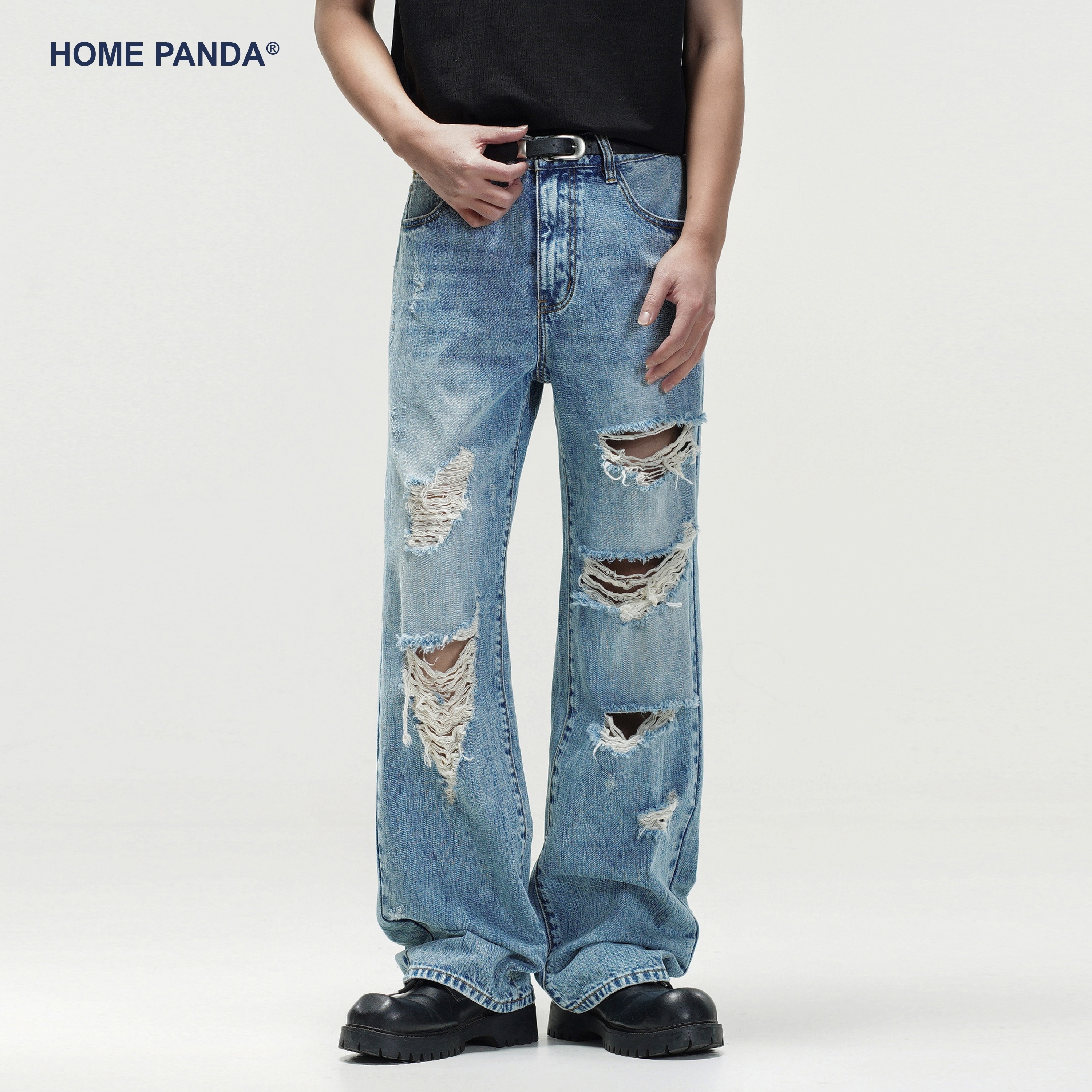 HomePanda浅蓝色直筒牛仔裤男