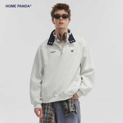 HomePanda半拉链撞色立领卫衣男