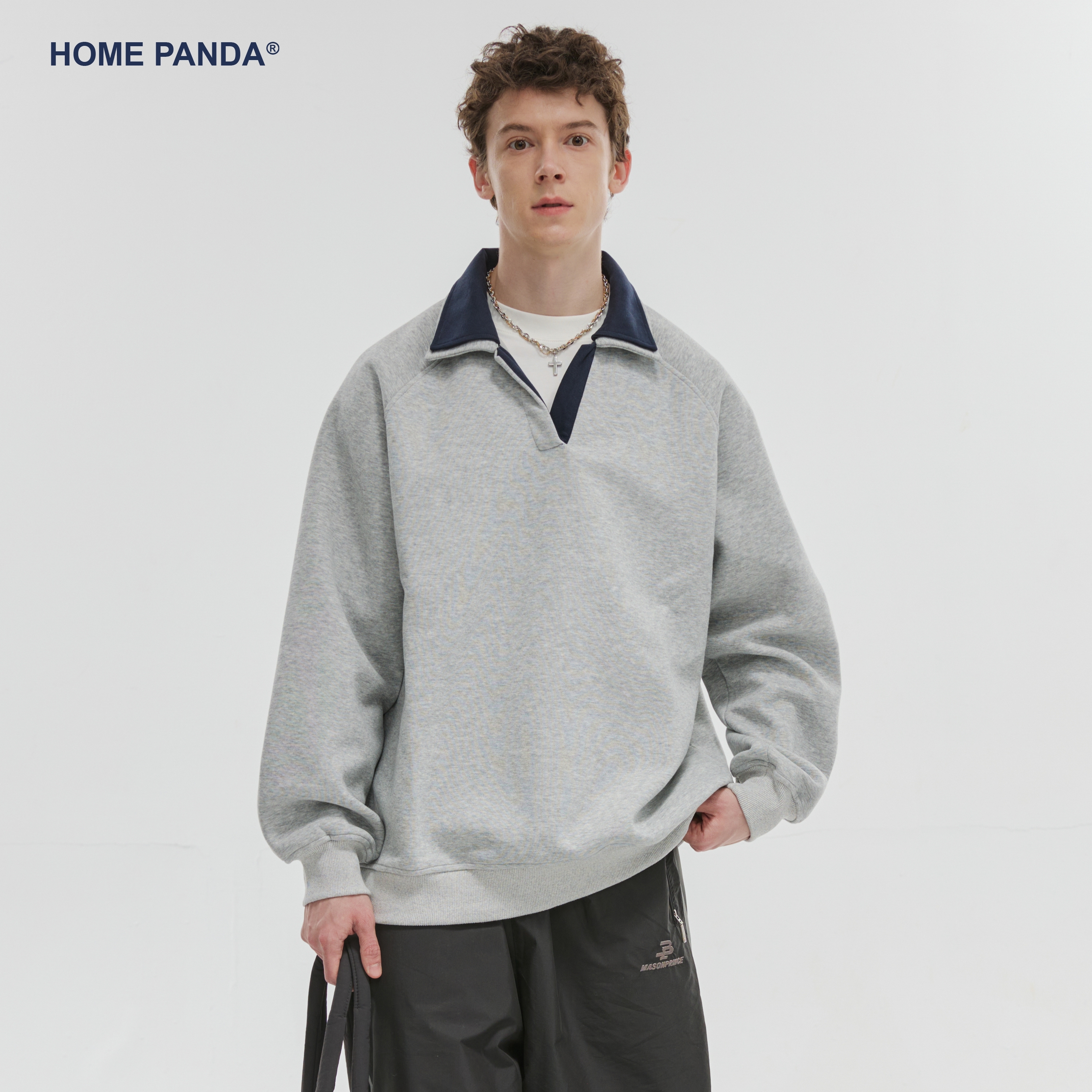 HomePanda假两件polo领卫衣男