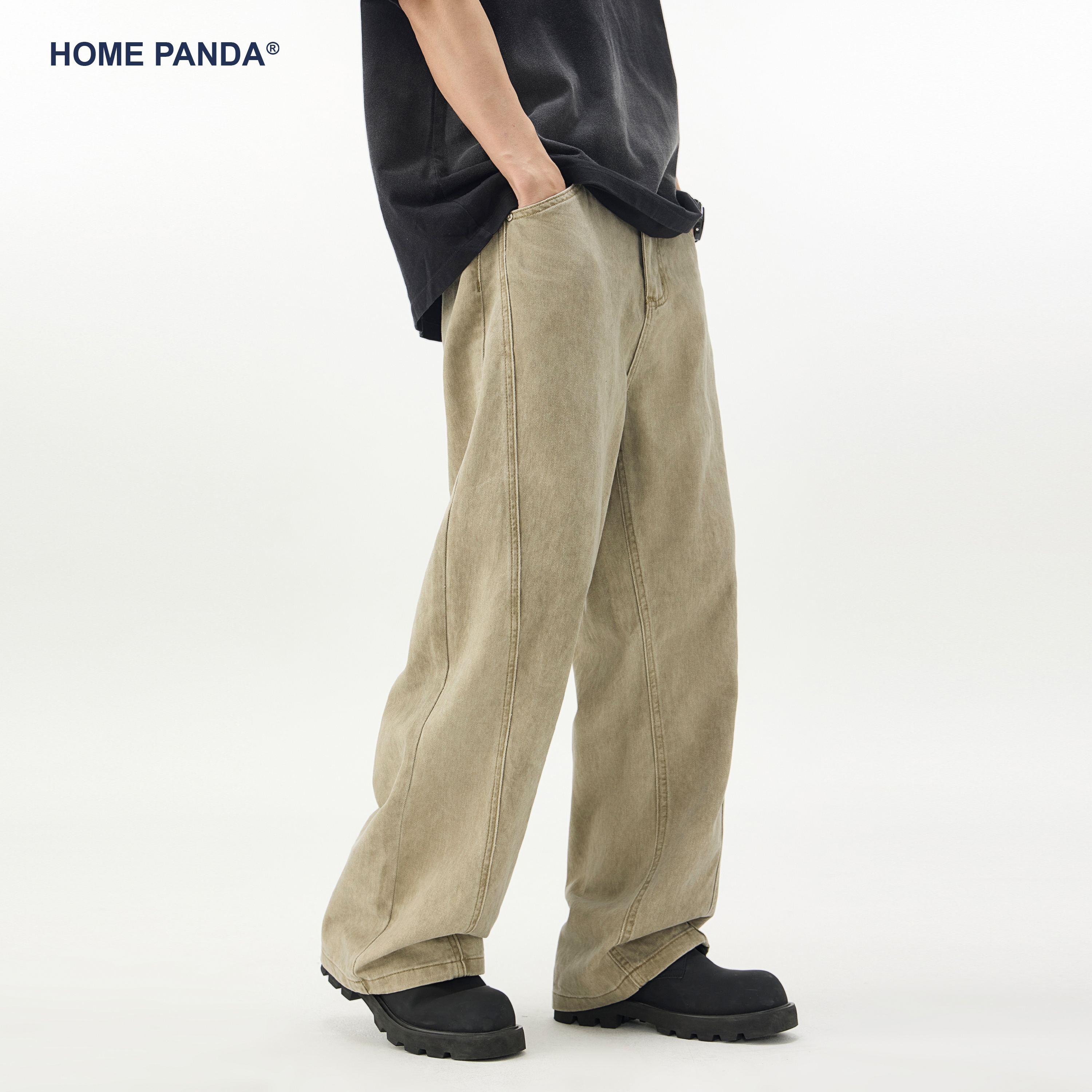 HomePanda纯棉直筒休闲裤男