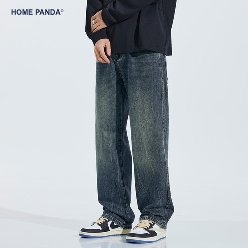 美式复古潮牌高街阔腿牛仔裤男