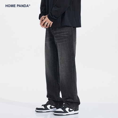 美式直筒黑色加绒加厚牛仔裤男