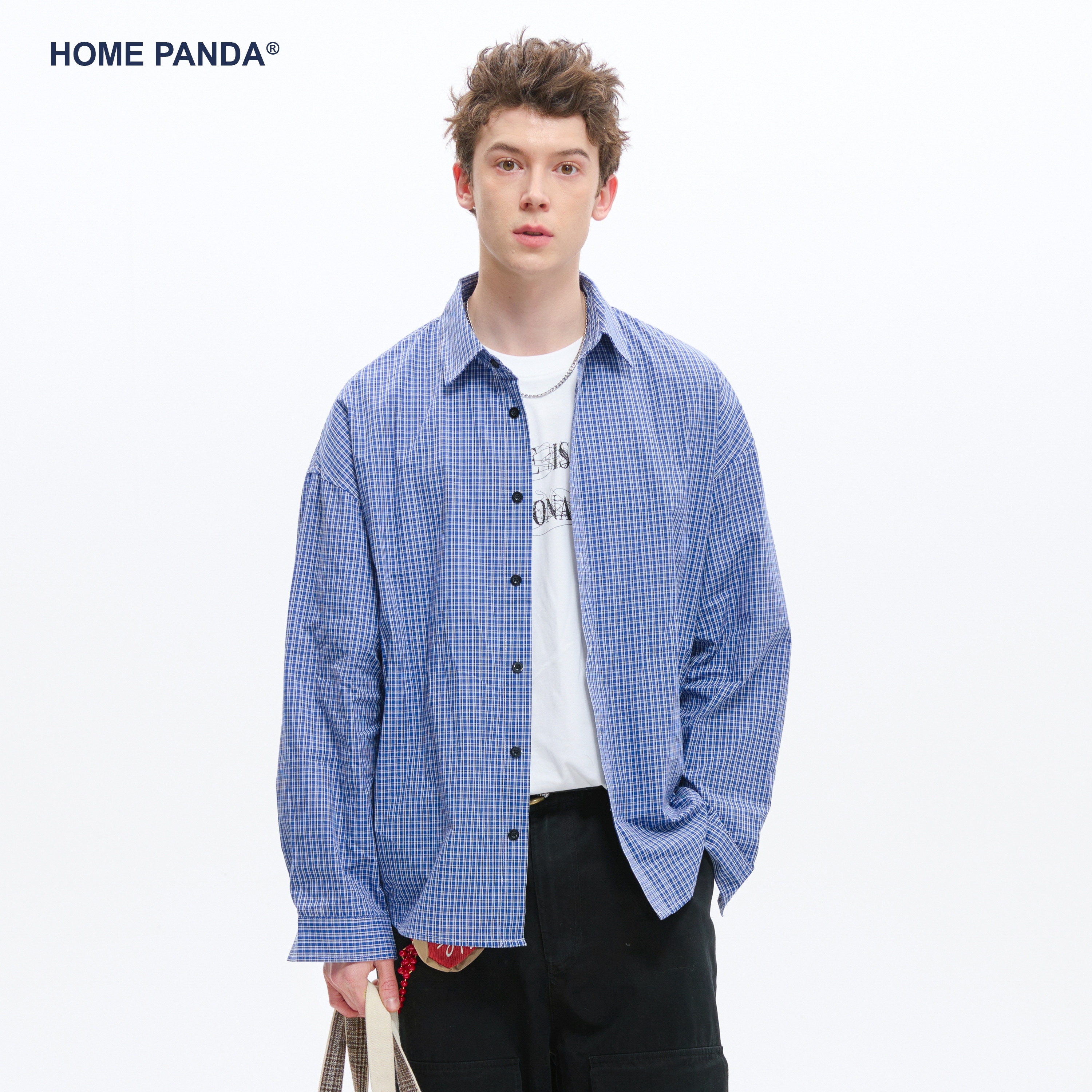 HomePanda美式复古格子衬衫男