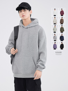 HomePanda重磅加绒加厚连帽卫衣男秋冬款美式情侣宽松纯色上衣潮