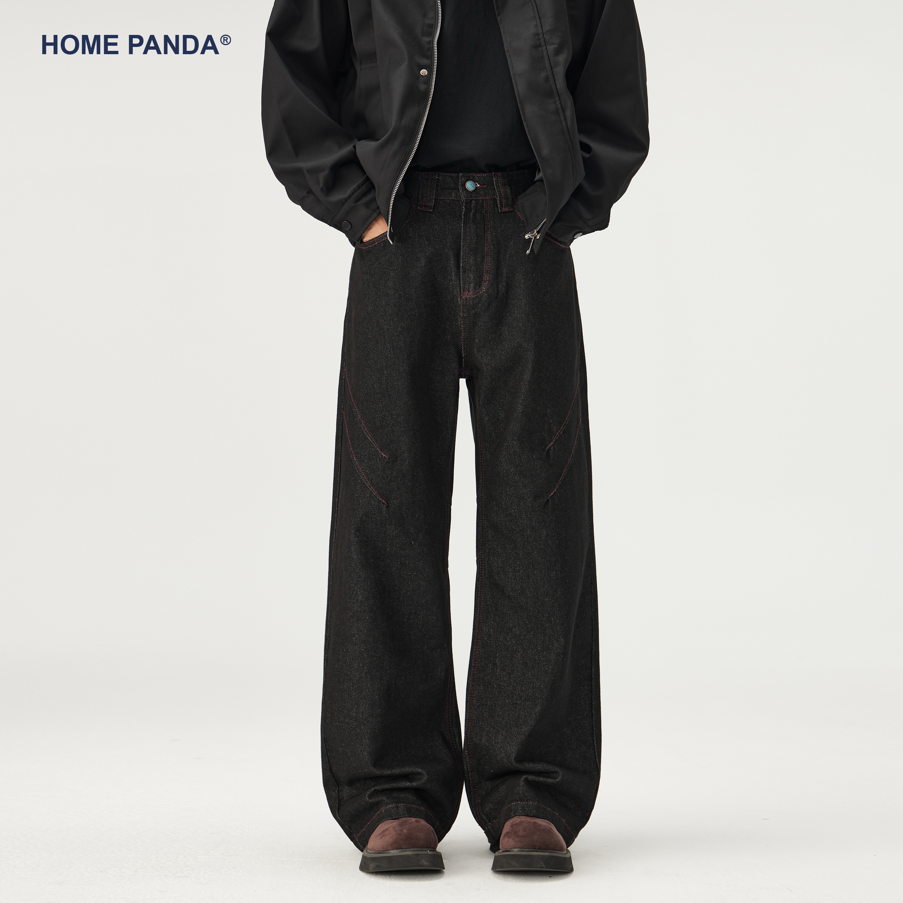 HomePanda原色直筒弯刀牛仔裤男