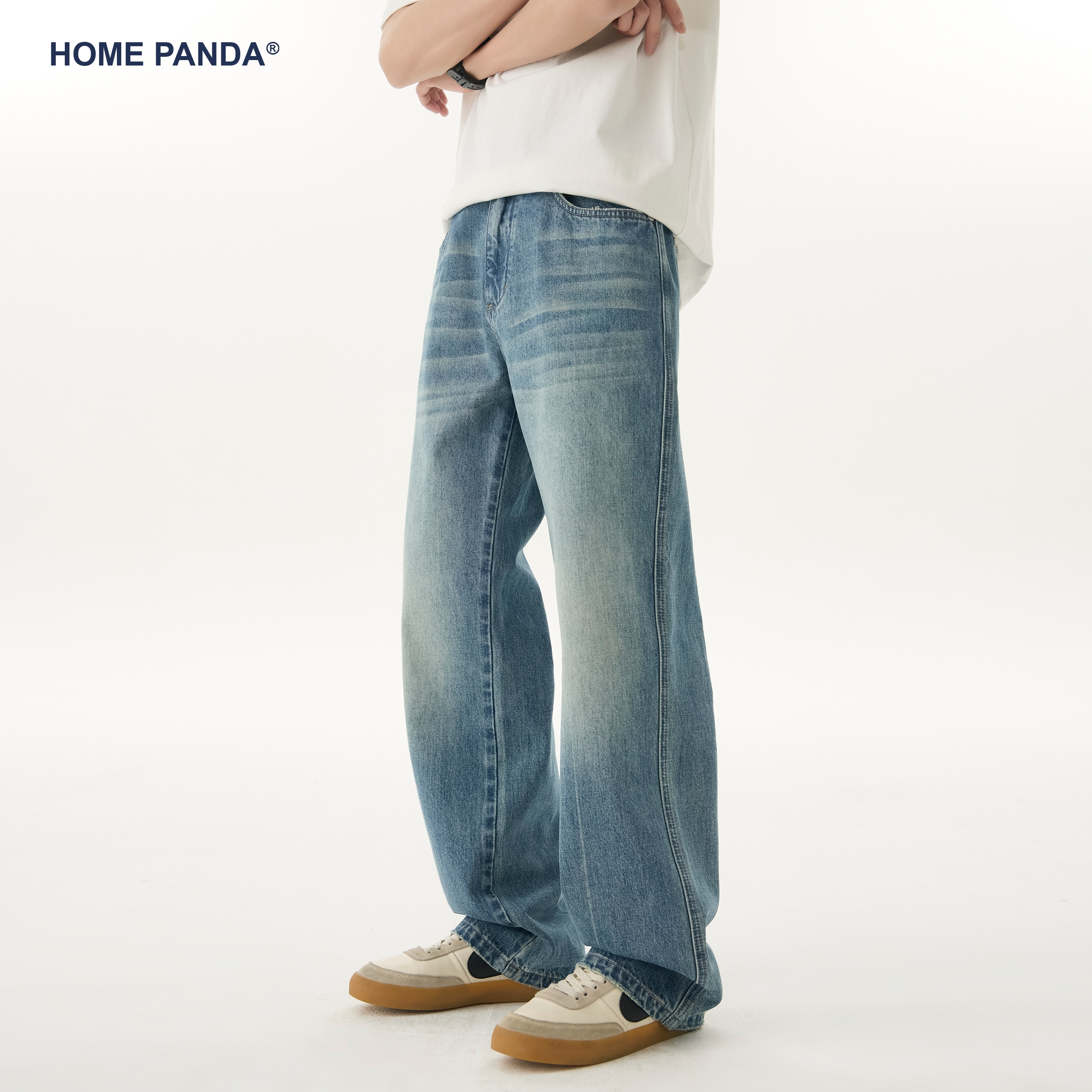 HomePanda蓝色阔腿牛仔裤男
