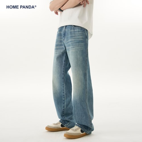 HomePanda蓝色阔腿牛仔裤男