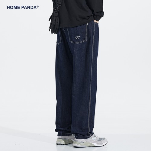 原色宽松直筒牛仔裤男