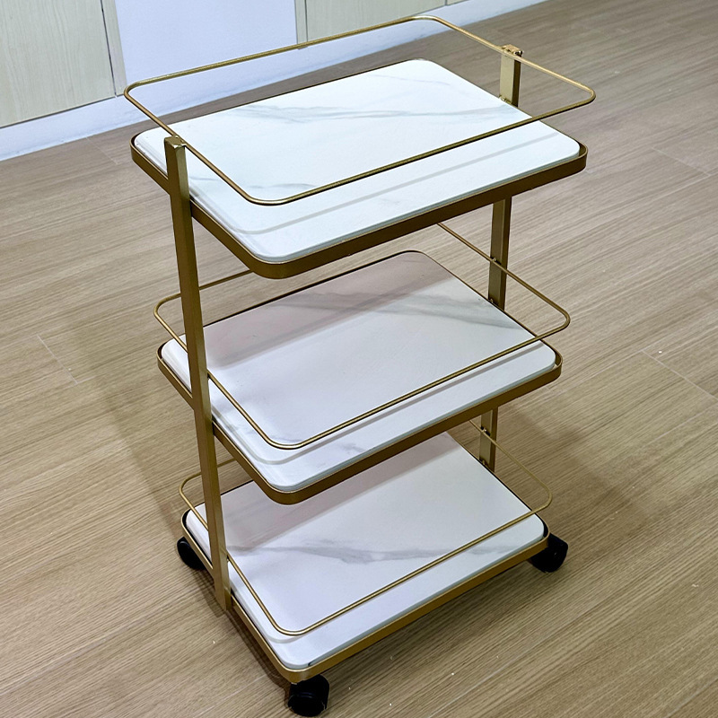 移动小推车落地多层置物架整理收纳五金工艺大理石面板带轮收纳架
