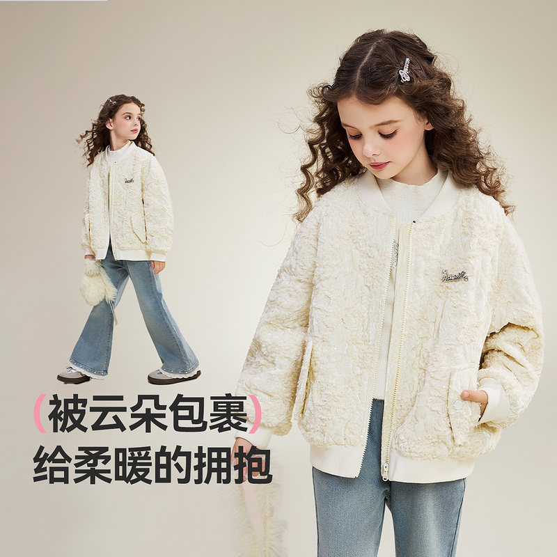 【2025冬季新款】ask儿童外套女童仿羊羔毛加绒上衣毛绒外衣
