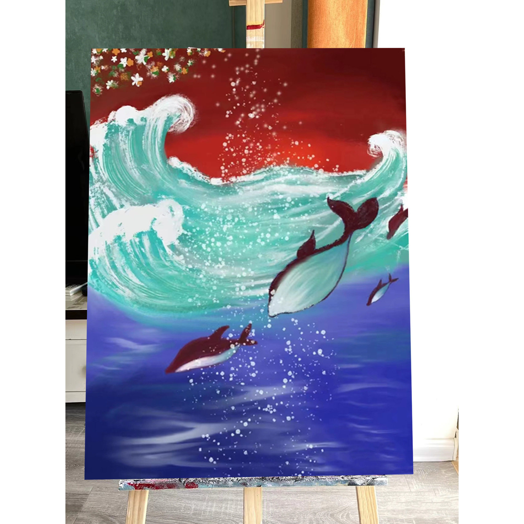 大鱼海棠3d立体石英砂丙烯肌理画 手工diy彩绘沙子画家居客厅装饰