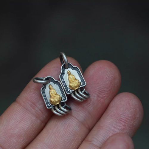 925纯银藏式五相佛挂坠手工隔珠手链文玩手串坠DIY银饰配件