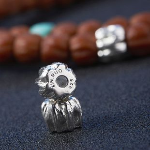 柏香籽复刻鬼脸顺纹配饰纯银S925雕刻百香子垫片弟子佛珠文玩隔珠