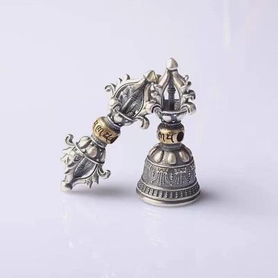 藏式藏银饰品十字金刚杵双色金刚橛降魔杵法器镀金金刚铃吊坠项链