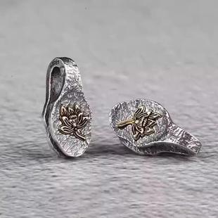 S925银莲花卡子侧挂藏式老卡子计数配件文玩星月菩提百香籽卡子