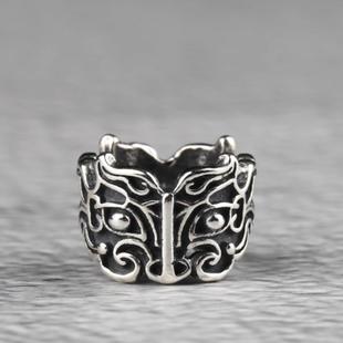 925纯银复古做旧饕餮兽面卡环隔片精工兽面隔珠DIY百香籽星月配件