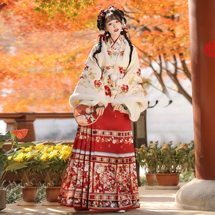 玉指捻-繁花似锦 明制汉服女2025新款冬季加厚拜年服马面裙古装