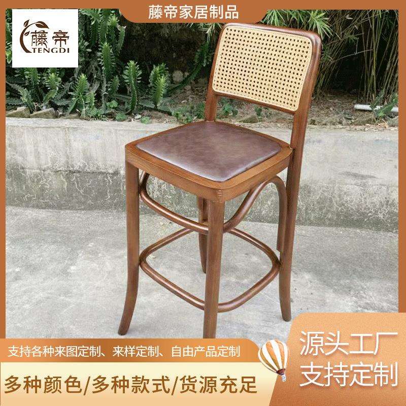 欧式实木椅子家用靠背餐椅饭店酒店餐厅餐桌椅高脚吧台藤编高吧椅