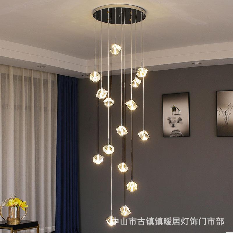楼梯长吊灯现代简约别墅北欧客厅餐厅loft个性餐厅旋转复式楼吊灯