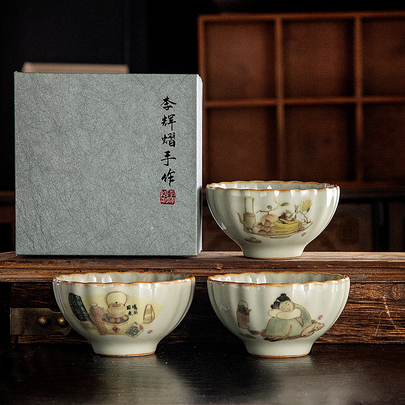 李辉熠手作青玉汝窑围炉煮茶主人杯中式家用复古个人杯单杯主人杯