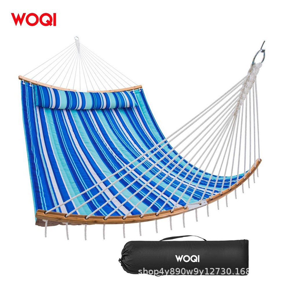 WOQI2人便携式吊床,用于户外庭院院子,440磅容量,蓝色条纹