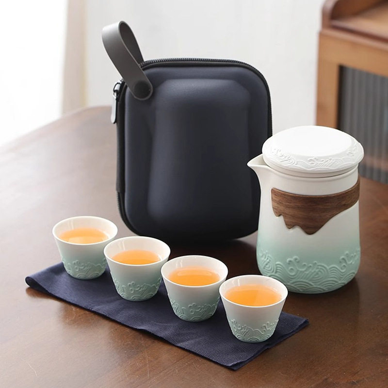 粗陶旅行茶具套装户外便携式手抓壶防烫快客杯一壶四杯公司年会