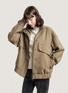 Gentle Herd 驼色短款立领夹克外套2024年新款休闲时尚设计感上衣