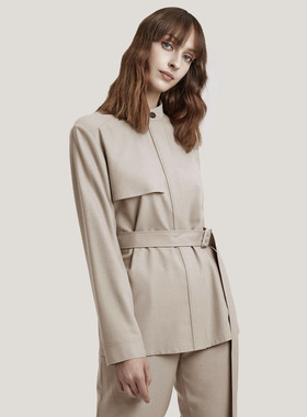 Gentle Herd 2024年新款纯色束腰休闲外套混纺立领开叉常规款上衣