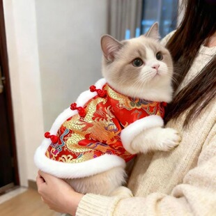 猫咪唐装冬装龙袍唐装保暖加绒狗狗猫咪兔子宠物新年服装防掉毛