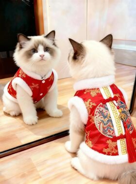 猫咪唐装冬装加厚保暖狗狗比熊泰迪宠物服装中国风刺绣喜庆过新年