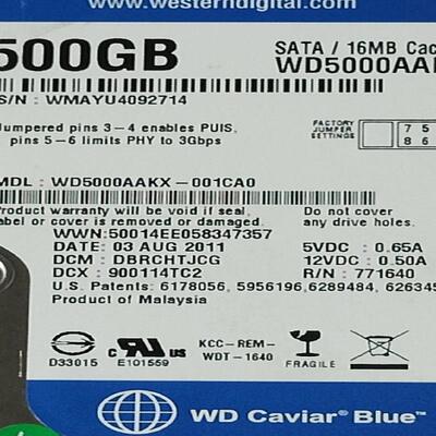 WD/西部数据 WD5000AAKX蓝盘500G SATA