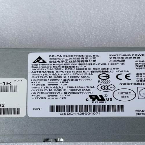 原装超微PWS-1K66P-1R服务器电源1600W台达DP