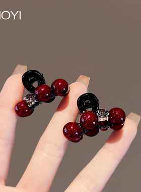 日韩高级感复古时尚红色珠子小抓夹迷你发夹水钻装饰头饰对夹顶夹