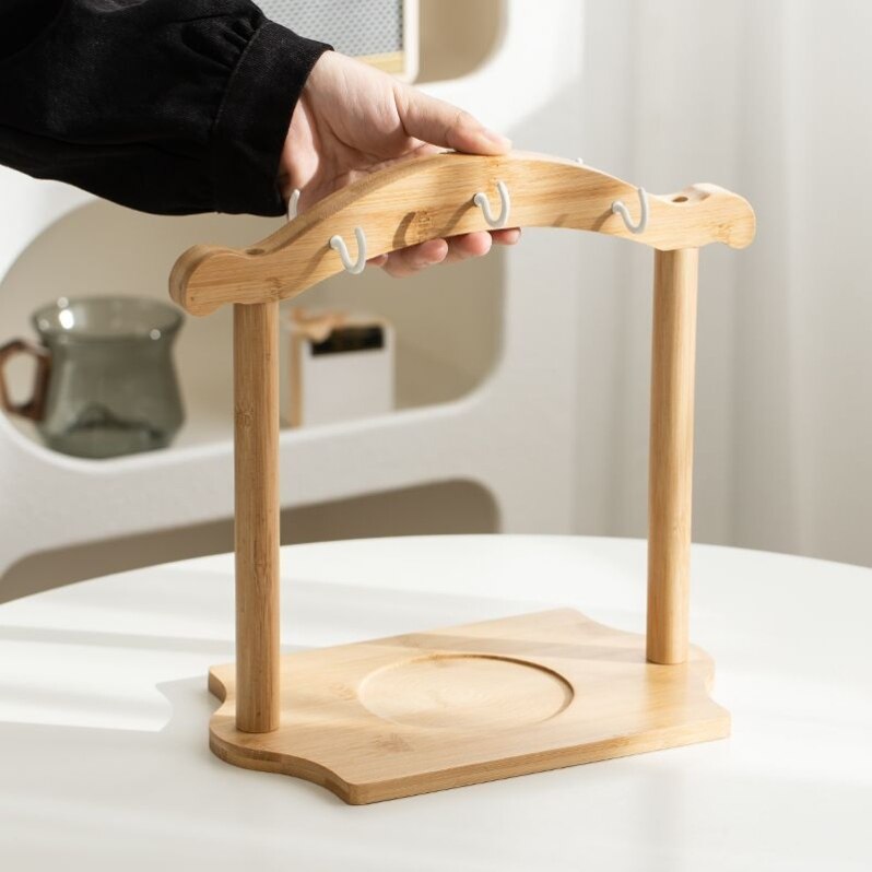 整套咖啡器具一体小奢华复古专用收纳杯架原竹材简约家用套具