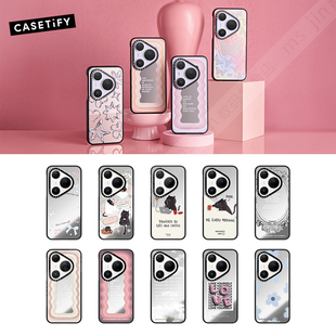 Pro手机壳p80 P80 Ultra时尚 高端防摔保护套 CASETiFY新品 潮牌小众简约个性 镜面银镜黑边框适用华为Pura