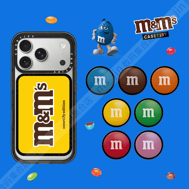 现货CASETiFY联名M&M's糖果彩虹系经典M豆磁吸手机支架卡包指环扣